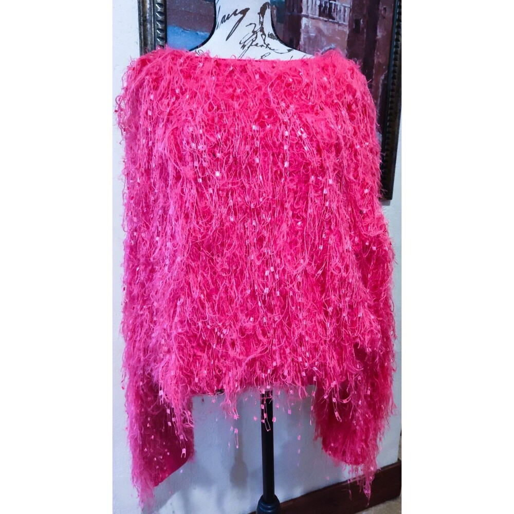Davi & Dani Hot Pink Oversized Thick Trendy Chic Shaggy Fringe Sweater Sz M